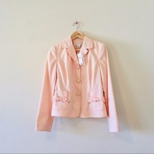 NWOT LOFT peach pink polka dot blazer bow retro 8